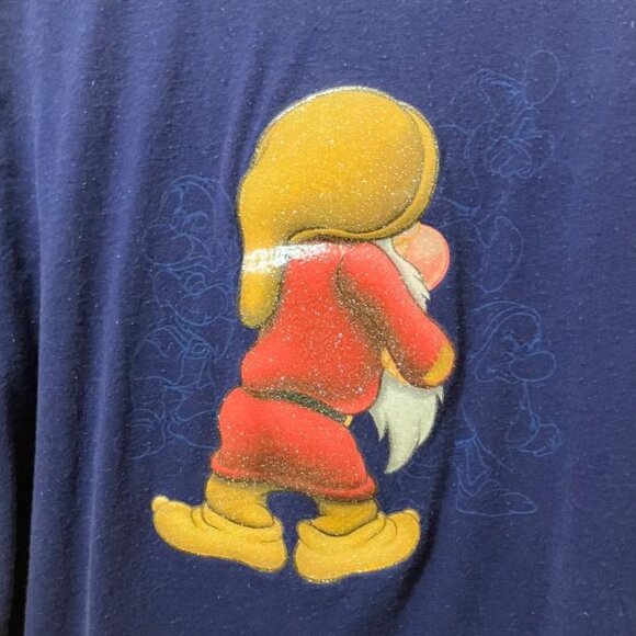 Vintage Y2K Disney Grumpy 7 Dwarfs Womens Blue Glitter Graphic T-Shirt Size L/XL - Picture 4 of 7